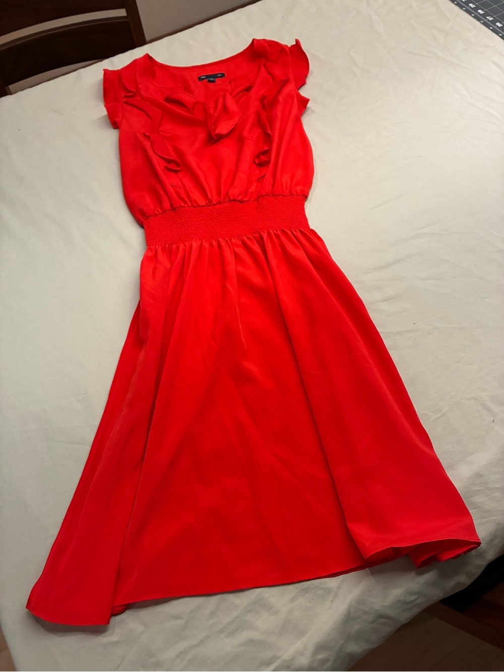 GAP Red Ruffle-Detail Midi Dress